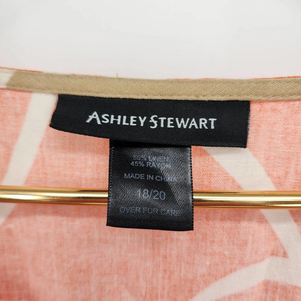 Ashley Stewart Orange Tan Abstract Linen Blend Tunic Top Flowy Plus Size 18/20 - Picture 2 of 5